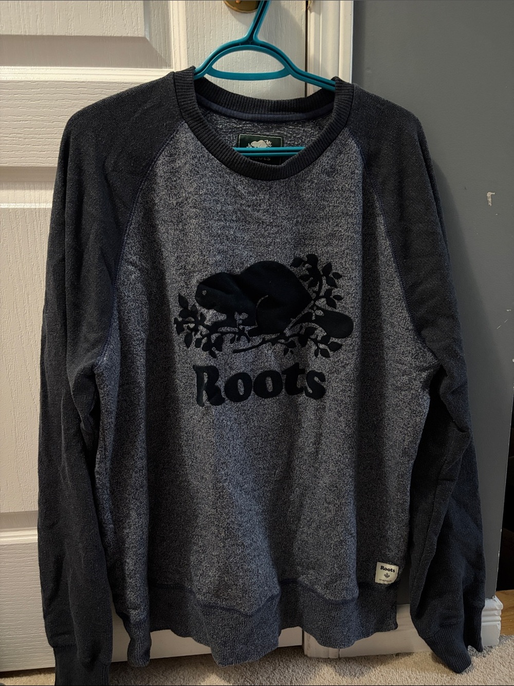 Roots Men's Two-Tone Grey Crewneck with Beaver Logo